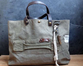 Recycled military canvas bag, antique French military bag French military