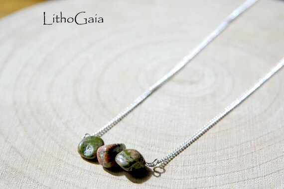 Unakite Bar necklace on 925 Sterling Silver, Gemstone Bar, birthstone necklace, Unakite jewelry, Minimalist, Gift for Her, Zodiac Necklace