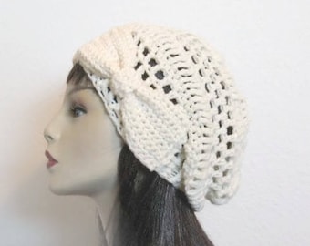 Cream Slouch Hat with Bow Cream Beanie with Bow Ivory Slouch Hat Off White Beanie Cream Slouchy Beret with Bow Crochet Women's hat