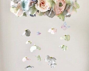Flower Mobile, Nursery Mobile, Baby Girl Mobile, Butterfly Mobile, Floral Mobile, Nursery decor, flower chandelier