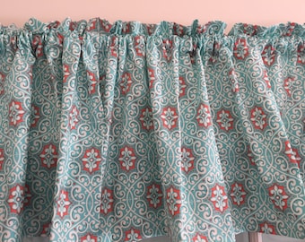 Turquoise And Coral Kitchen Valance 42 Inches Wide Window