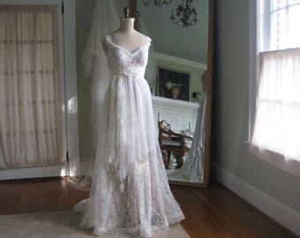 Tiered Lace Wedding Dress, Fairy wedding Dress, Boho Wedding Dress, Hippie Wedding Dress, One of a Kind Lace Wedding Gown, Edwardian Gown