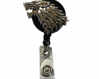Dire wolf retractable badge reel alligator swivel clip