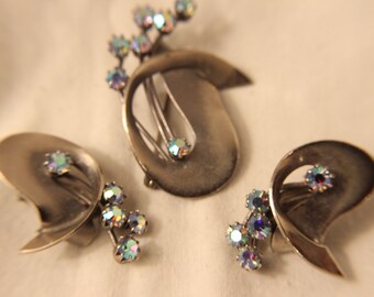 Aurora Borealis Earrings and Brooch