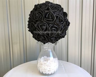 Black Kissing Ball Flower Ball Flower Girl Pomander For Wedding Centerpieces Black Decor Bridal Shower Birthday Arrangement HQ-RS010