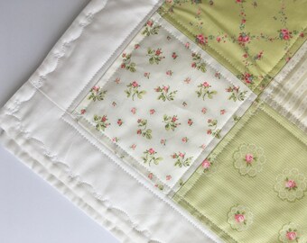 Quilted Table Runner Dresser Scarf Pink and Green
