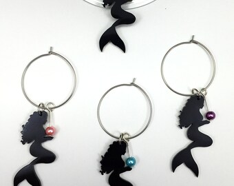 Mermaid Wine Charms Set, Beach Wine Charms, Mermaid Wine Glass Charms