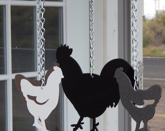 chicken,wind chime,Kit DIY,chicken coop decor,coop decor,chicken silhouette,roosters, farm decor,rooster wind chime,made in USA,Route 66,hen
