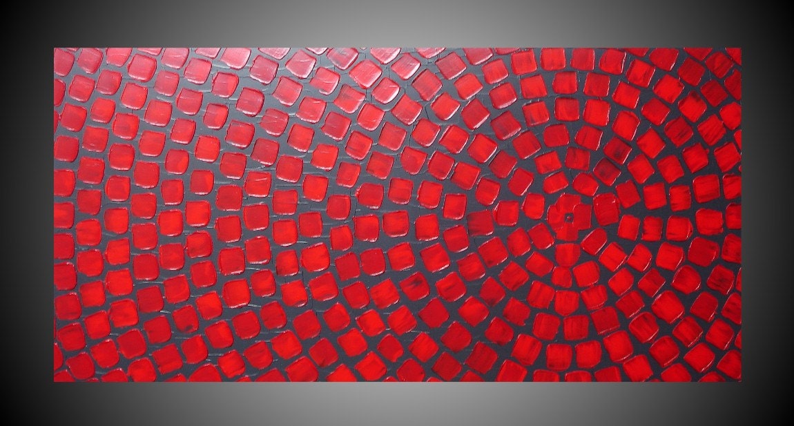 Red and Grey wall art Abstract Acrylic Painting with Squares