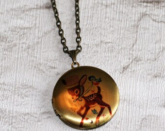 Deer Locket Necklace, Fawn Necklace, Woodland Jewelry