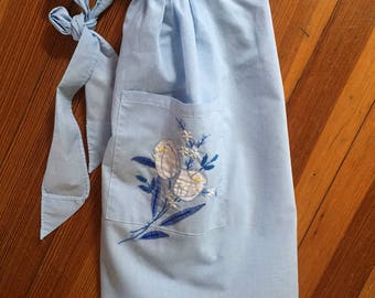 Blue Embroidered Vintage Apron