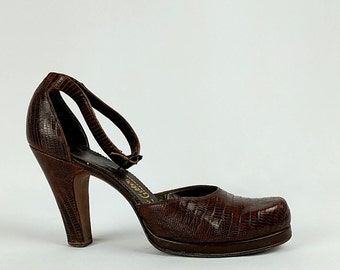 Andrew Geller Women's Shoes / 1930's 40's Lizard Platform Heels / Size 6.5 AAA / Schleisner Co / Made in USA