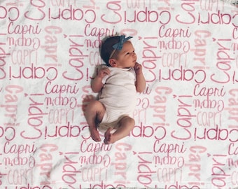 SALE! Baby Girl Blanket, Personalize Baby Blanket, Monogram Baby Blanket, Name Blanket, Swaddle Receiving Blanket, Baby Name Blanket