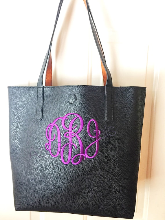 Items similar to Monogram Purse, Personalized Handbag, Leather Tote, Monogrammed Shoulder Bag ...