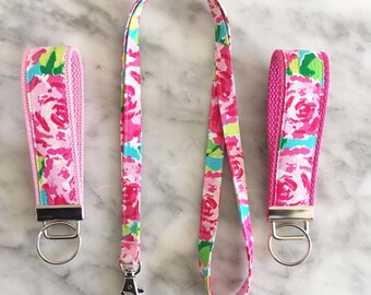 Lilly Pulitzer Inspired Lanyard -First Impressions- Teacher Lanyard- Floral Lanyard