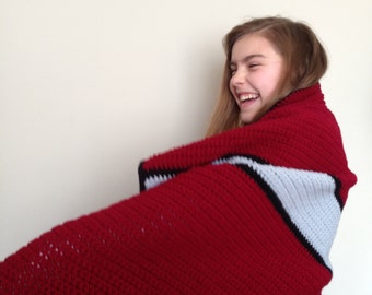 Red and gray striped minimalist crochet blanket