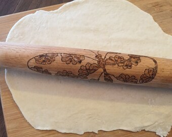 FRENCH ROLLING PIN,-flowers,home&living,baking,bake,woodburned,wood burned, hand burned,Mother's Day gift