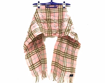 burberry wool check scarf with fringe