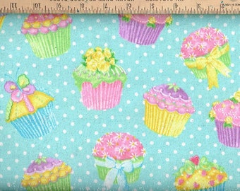 Flannel , cupcake w/ silver glitter,on Light Blue background.