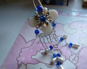 Chinese Sliver Flower and Shells with Pearls and Blue Beads Hair Accessories Hair Stick Hair Pins Hair Clips