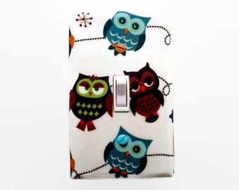 Owl Light Switch Cover - Woodland Nursery - Owls Switch Plate - Blue Brown Green Owls
