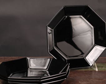 Luminarc Black Glass Octagonal Bowls, France, Set of 4