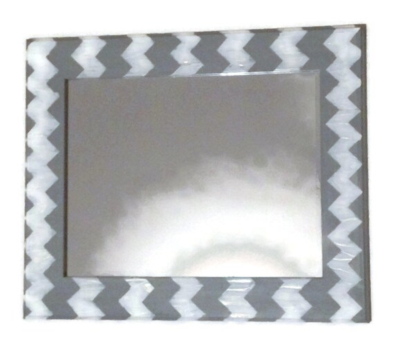 Items similar to Gray chevron mirror, grey and white wall mirror