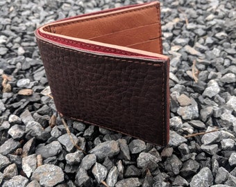 Handmade brown leather 6 pocket bi-fold wallet