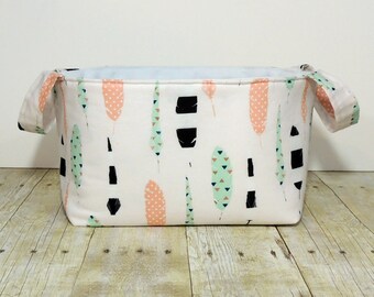 Fabric Storage Basket - Diaper Caddy - Feathers - Toy Storage