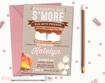 Smore Birthday Invitation, S'more Birthday Invitation, S'more Birthday Party, S'mores, Smore Invitation, Bonfire Invitation, Camping