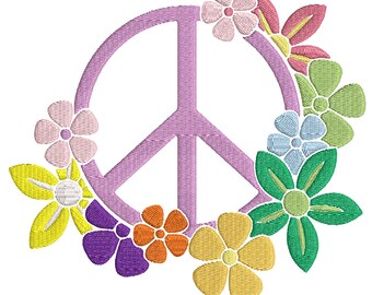 Flower Power with Peace Sign - Instant Download - Digital Machine Embroidery Design