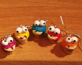 Cookie Monster Cupcake Earrings