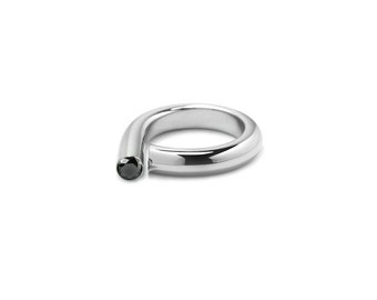 Black Diamond Pinky Ring in Stainless Steel