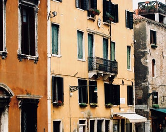 Old Italian street in the colorful city of Venice, Wall decor, Photography print