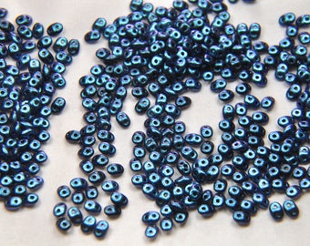 Super Duo Czech pressed glass beads 2.5x5mm polychrome dark Capri blue 10g about 150 beads