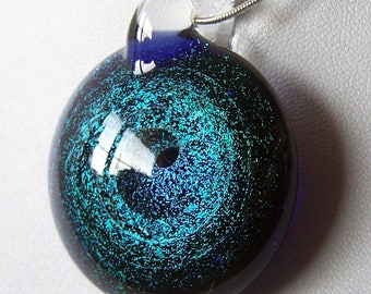 3D Green to blue shift star whirlpool - dichroic vortex starfield 3D lampwork glass galaxypendant