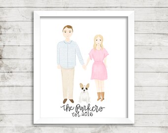 Custom Family Portrait Illustration | Digital Watercolor Portrait | Couple Portrait | Family Portrait | Anniversary Wedding Gift | Gift