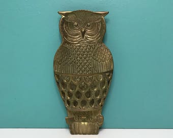 Vintage LARGE Brass Owl Wall Planter, Brass Owl Wall Letter Holder