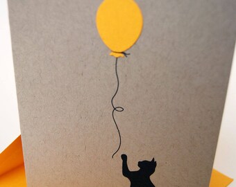 Cat Birthday Card, Happy Birthday, Balloon