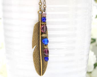 Feather Hair Beads Boho Hair Charm Feather Hair Clip Gypsy Hair Dangle Bohemian Hair Clip Purple Blue Hair Dangle Snap Barrette
