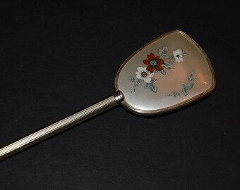 Vintage vanity, air brush, floral, nylon bristle, red and white flower design, silver tone, 1960s Vanity Decor Dresser Decor, Ladys