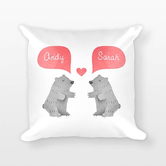 GRIZZLY BEAR Pillow, Animal Couple Pillow, Personalized Pillow, Couples Gift, Love Pillow, Custom Throw Pillow, Decorative Pillow for Bed