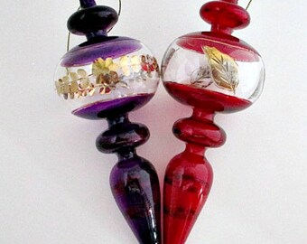 Blown Glass Finial Ornament Suncatcher - Red Glass Ornament - Purple Glass Ornament - Purple Glass Suncatcher - Red Glass Suncatcher