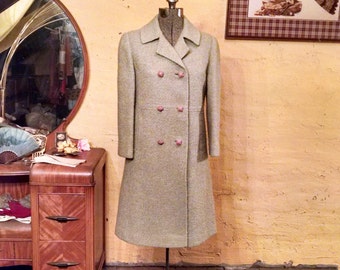 Pale Moss Green Wool Coat 60s Mod Chic S / M