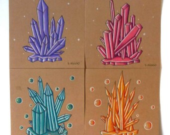 Double original postcards "crystals" - set of four double original postcards "crystals - crystals on card designs