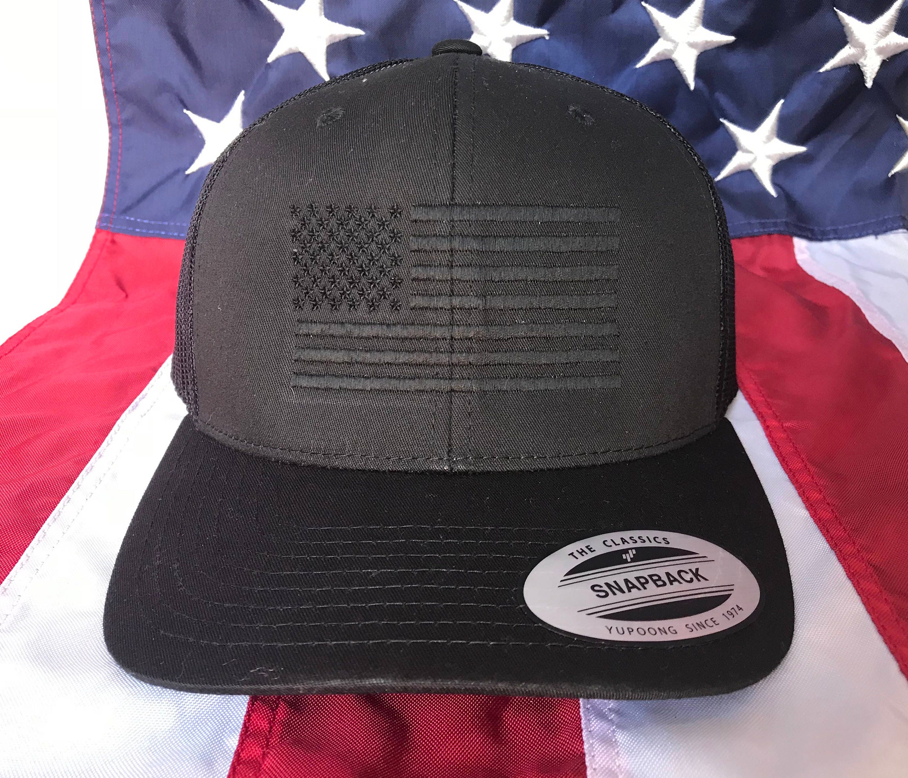 Free personalization blacked out American flag hat fire cap