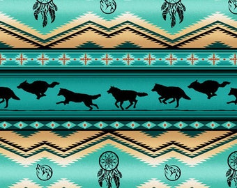 ELIZABETH'S STUDIO cotton fabric-Running Wolves-southwest-1 yard