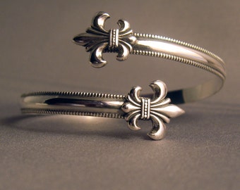 Sterling Silver 925 Fleur de lis wrap cuff bracelet adjustable
