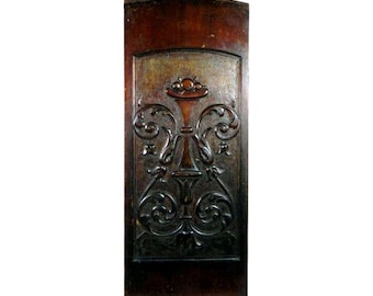 19th Century Antique Mahogany Carved Panel Urn with Fruit