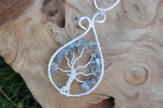 LABRADORITE CHIP NECKLACE - Handmade - Chakra - Silver Plated - Tree of Life - Healing Crystal Jewellery - Birthstone - Gemstone - Gift